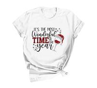 Maglietta da donna con stampa "Merry Christmas" a maniche corte, scollo rotondo, top da donna elegante, bianco, S