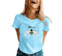 Maglietta da donna con stampa "World Be Day", a maniche corte, scollo rotondo, per feste, da donna, Blu, XL