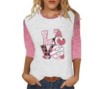 Maglietta da donna con tre maniche a quarti, lettere d'amore di San Valentino, stampata, girocollo metallizzato, top, bianco, XXL