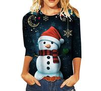 Maglietta da donna dal taglio casual con maniche a tre quarti girocollo Top Puff, Blu scuro, M