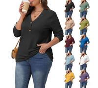 Maglietta da donna di grandi dimensioni, con scollo a V, maglietta a maniche lunghe, da donna, oversize, con bottoni, maglietta casual, top outdoor, abbigliamento a manica lunga, loungewear