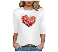 Maglietta da donna di San Valentino, con stampa a cuore, manica lunga, bianco, XL