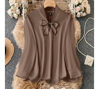 Maglietta da donna di taglia grande monocromatica simplice con colletto e cravatta per il lavoro quotidiano, contraste dei colori per la commutazione 0XL,1XL,2XL,3XL,4XLColore unicoTessuto