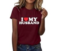 Maglietta da donna divertente con scritta "I My Husband", casual, alla moda, a maniche corte, scollo rotondo, maglietta a maniche corte, Colore: rosso, XXL