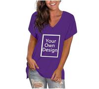 Maglietta da donna e ragazza, con scollo a V, a maniche corte, con testo/immagine, personalizzabile, per feste, Natale, Halloween, viola., M