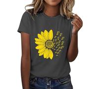 Maglietta da donna elegante e moderna con stampa, maglietta da donna in cotone, a maniche corte, basic estiva con fiori, camicetta estiva, traspirante, leggera, elegante, con scollo rotondo