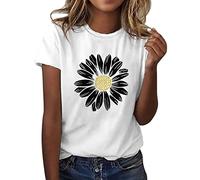 Maglietta da donna estiva con scollo rotondo, a maniche corte, per il tempo libero, stampa floreale, top basic per adolescenti, ragazze, traspirante, comoda, tunica alla moda, bianco, L