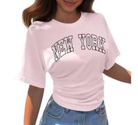 Maglietta da donna estiva in cotone con stampe, a maniche corte, girocollo, casual, camicetta sportiva Love Heart Graphic Tee Sport Summer Sleeve Tees Regular Fit Blouse, O rosa., S