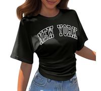 Maglietta da donna estiva in cotone con stampe, a maniche corte, girocollo, casual, camicetta sportiva Love Heart Graphic Tee Sport Summer Sleeve Tees Regular Fit Blouse, O nero., S