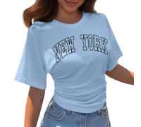 Maglietta da donna estiva in cotone con stampe, a maniche corte, girocollo, casual, camicetta sportiva Love Heart Graphic Tee Sport Summer Sleeve Tees Regular Fit Blouse, O blu., S