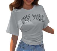 Maglietta da donna estiva in cotone con stampe, a maniche corte, girocollo, casual, camicetta sportiva Love Heart Graphic Tee Sport Summer Sleeve Tees Regular Fit Blouse, O grigio., S