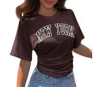 Maglietta da donna estiva in cotone con stampe, a maniche corte, girocollo, casual, camicetta sportiva Love Heart Graphic Tee Sport Summer Sleeve Tees Regular Fit Blouse, O caffè., 5X-Large