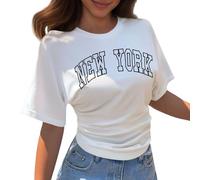 Maglietta da donna estiva in cotone con stampe, a maniche corte, girocollo, casual, camicetta sportiva Love Heart Graphic Tee Sport Summer Sleeve Tees Regular Fit Blouse, O bianco., S