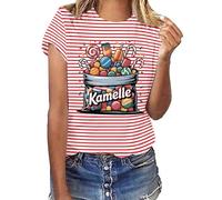 Maglietta da donna, girocollo, a maniche corte, a righe rosse e bianche, stampa carnevale di colonia, top festivo per sera, festa, carnevale, look casual quotidiano, 02-rosso, XL