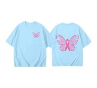 Maglietta da donna girocollo a maniche corte top casual per uso quotidiano ufficio o tempo libero con motivo "Breast Cancer Awareness Month", Celeste., XL