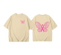 Maglietta da donna girocollo a maniche corte top casual per uso quotidiano ufficio o tempo libero con motivo "Breast Cancer Awareness Month", beige., M