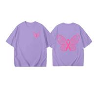 Maglietta da donna girocollo a maniche corte top casual per uso quotidiano ufficio o tempo libero con motivo "Breast Cancer Awareness Month", Lilla, 3XL