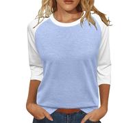 Maglietta da donna girocollo con maniche a 3/4, casual, estiva, vestibilità larga, per uno stile senza sforzo per le giornate calde, Azzurro, M