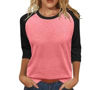 Maglietta da donna girocollo con maniche a 3/4, casual, estiva, vestibilità larga, per uno stile senza sforzo per le giornate calde, Rosso anguria, M