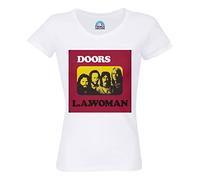 Maglietta da donna girocollo in cotone biologico The Doors Jim Morrison Pochette Artwork Album L.A. Woman Rock 70's, bianco, L