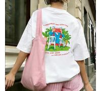 Maglietta da donna in 100% cotone a maniche corte con stampa divertente di un coniglio portoricano "DtMF" e di una rana, stile vintage casual, adatta per l'estate, per uso quotidiano, Pasqua, feste, s