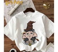 Maglietta da donna in 100% cotone costine, stile college sportivo, con stampa degli elementi di Harry Potter, Dobby, cappello magico e boccino d'oro, morbida, traspirante e aderente L,M,S,XLAnimale,Fu