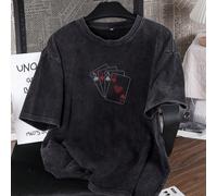 Maglietta da donna in cotone Es Trus, stampa divertente "Poker Card" stile hip-hop, versione coreana, comoda e retrò, moda casual Y2K, adatta per il tempo libero all'aperto, stile punk regolare, collo