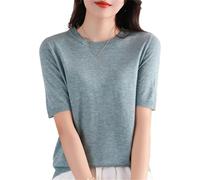 Maglietta da donna in lana fine lavorata a maglia, girocollo, manica corta, sottile, speciale, Artemisia Verde, S