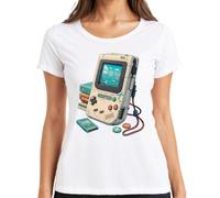 Maglietta da donna in stile retrò con console portatile anni '80 e '90 giapponese, Y2K, bianco, XXL