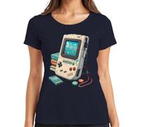 Maglietta da donna in stile retrò con console portatile anni '80 e '90 giapponese, Y2K, blu navy, S
