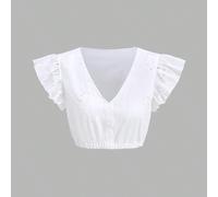 Maglietta da donna in stile tradizionale tedesco, di colore unito, scollo a V, maniche a cappuccio, per l'estate, top da dirndl, adatta per l'Oktoberfest L,M,S,XLColore unicoTessuto intrecciato