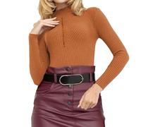 Maglietta da donna in tinta unita, da donna, per autunno/inverno, a strisce calde, tinta unita, con maniche lunghe, base con bottoni, vestiti autunnali per la vita quotidiana, regali di Natale, Oro, M