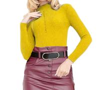 Maglietta da donna in tinta unita, da donna, per autunno/inverno, a strisce calde, tinta unita, con maniche lunghe, base con bottoni, vestiti autunnali per la vita quotidiana, regali di Natale, Giallo