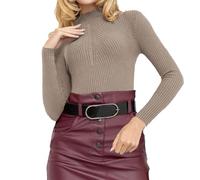 Maglietta da donna in tinta unita, da donna, per autunno/inverno, a strisce calde, tinta unita, con maniche lunghe, base con bottoni, vestiti autunnali per la vita quotidiana, regali di Natale, cachi