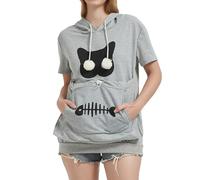 Maglietta da donna leggera per l'estate con grande tasca con inserto a contrasto come top casual basic nella vita di tutti i giorni, grigio chiaro., XL