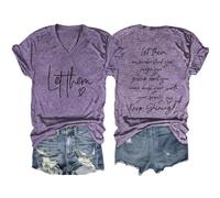 Maglietta da donna "Let Them Misunderstand You" con grafica ispiratrice, maglietta casual a maniche corte con scollo a V, top motivante da lavoro, Lilla, XL