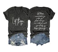 Maglietta da donna "Let Them Misunderstand You" con grafica ispiratrice, maglietta casual a maniche corte con scollo a V, top motivante da lavoro, grigio., XXL