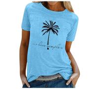 Maglietta da donna "Live Simply" con stampa di cocco e grafica da spiaggia, colore nero, Azzurro, 3XL