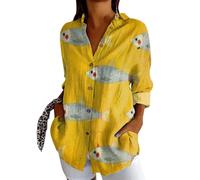 Maglietta da donna, lunga estate, a maniche a 3/4, elegante, scollo a V, alla moda, con materiali di alta qualità, perfetta per tutti i giorni, il tempo libero, 2-giallo, 5XL