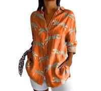 Maglietta da donna, lunga estate, a maniche a 3/4, elegante, scollo a V, alla moda, con materiali di alta qualità, perfetta per tutti i giorni, il tempo libero, 2-arancione, 5XL