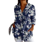 Maglietta da donna, lunga estate, a maniche a 3/4, elegante, scollo a V, alla moda, con materiali di alta qualità, perfetta per tutti i giorni, il tempo libero, 2-blu scuro, 5XL