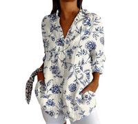 Maglietta da donna, lunga estate, a maniche a 3/4, elegante, scollo a V, alla moda, con materiali di alta qualità, perfetta per tutti i giorni, il tempo libero, 2-azzurro, 5XL