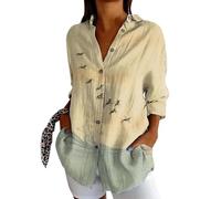 Maglietta da donna, lunga estate, a maniche a 3/4, elegante, scollo a V, alla moda, con materiali di alta qualità, perfetta per tutti i giorni, il tempo libero, 2-beige., 5XL