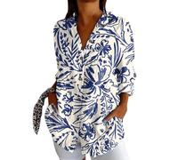 Maglietta da donna, lunga estate, a maniche a 3/4, elegante, scollo a V, alla moda, con materiali di alta qualità, perfetta per tutti i giorni, il tempo libero, 2-blu cielo, 5XL