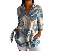 Maglietta da donna, lunga estate, a maniche a 3/4, elegante, scollo a V, alla moda, con materiali di alta qualità, perfetta per tutti i giorni, il tempo libero, 2 blu., 5XL