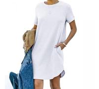 Maglietta da donna, lunghezza al ginocchio, abito estivo da donna, corto, scollo rotondo, a maniche corte, in cotone, tinta unita, confortevole, abito da ballo, casual, per il tempo libero