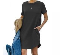 Maglietta da donna, lunghezza al ginocchio, abito estivo da donna, corto, scollo rotondo, a maniche corte, in cotone, tinta unita, confortevole, abito da ballo, casual, per il tempo libero