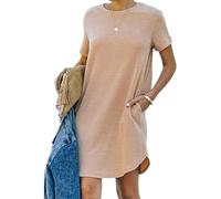Maglietta da donna, lunghezza al ginocchio, abito estivo da donna, corto, scollo rotondo, a maniche corte, in cotone, tinta unita, confortevole, abito da ballo, casual, per il tempo libero