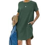 Maglietta da donna, lunghezza al ginocchio, abito estivo da donna, corto, scollo rotondo, a maniche corte, in cotone, tinta unita, confortevole, abito da ballo, casual, per il tempo libero