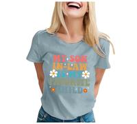 Maglietta da donna "Mein Genieger ist Mein Lieblingskind " per la festa della mamma, a maniche corte, Azzurro, L
